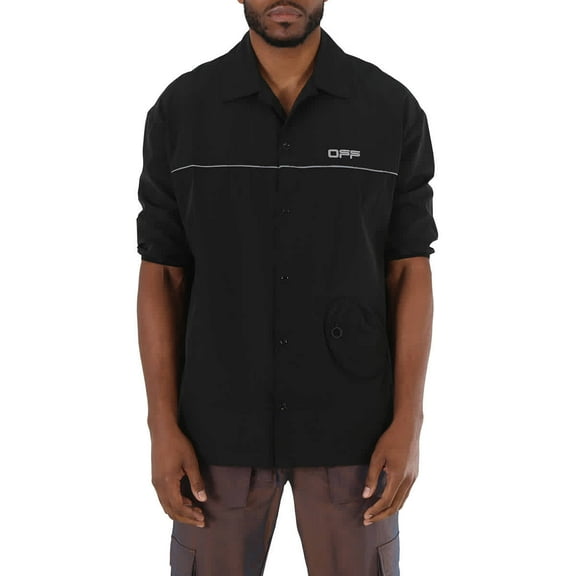 Off-White Men's Short-sleeve Track Button Shirt In Black, Size Small