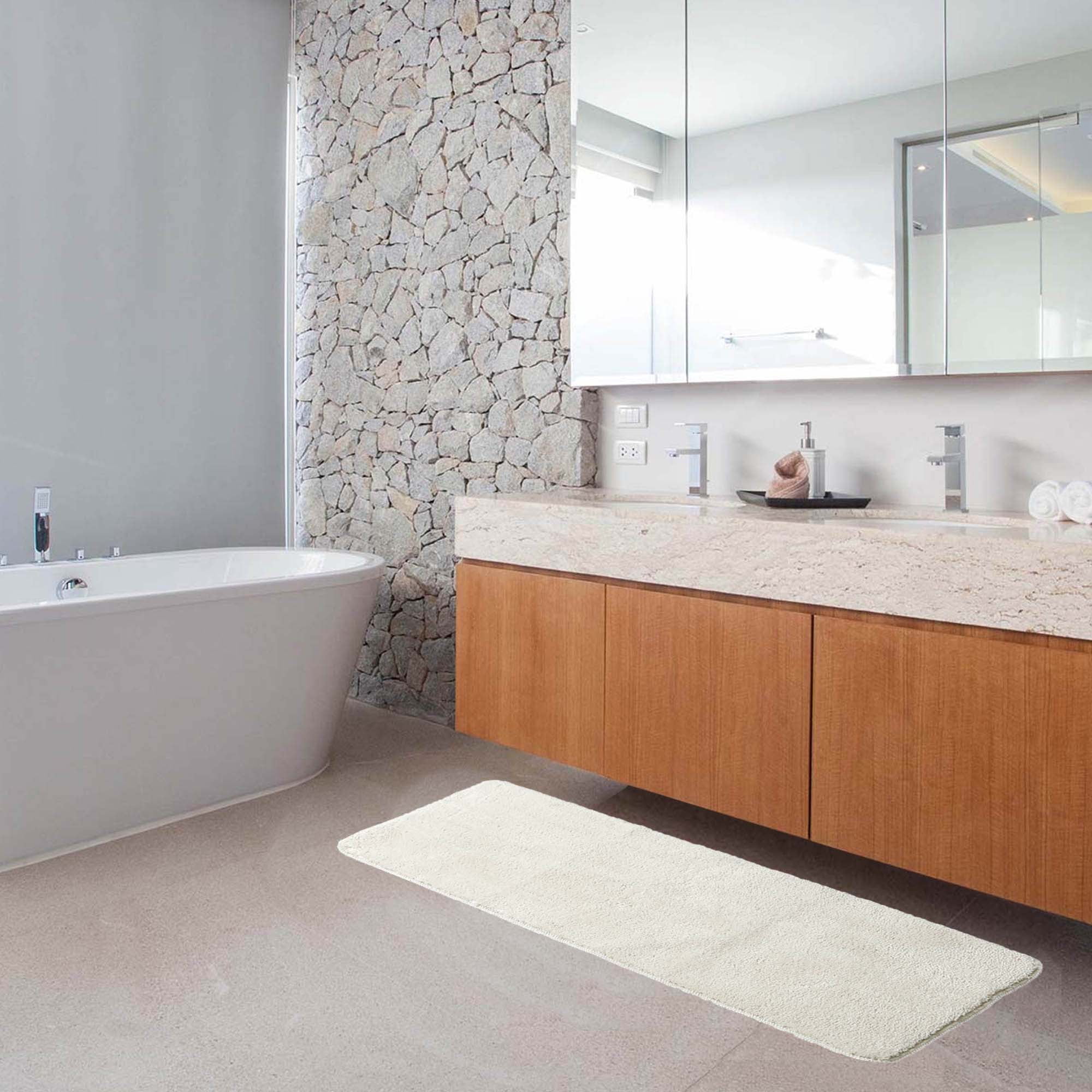 Off White Microfiber Polyester Double Sink Bath Mat Runner - 48"L x 20 ...