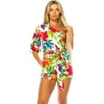 thumbnail image 1 of Off White Nectarine Large Size Women Summer Romper Tie Waist Short Jumpsuit Dresses, 3/4 Long One Shoulder with Pockets, 1 of 5
