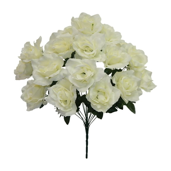 Off-White Pearl Rose 22in Artificial Polysilk Faux Fake Open Bloom Flower Bush for Craft Home Garden Outdoor Bouquet Arrangement Ceremony Wedding Arch Floral Wall Aisle Decor (Cream, Set of 2)