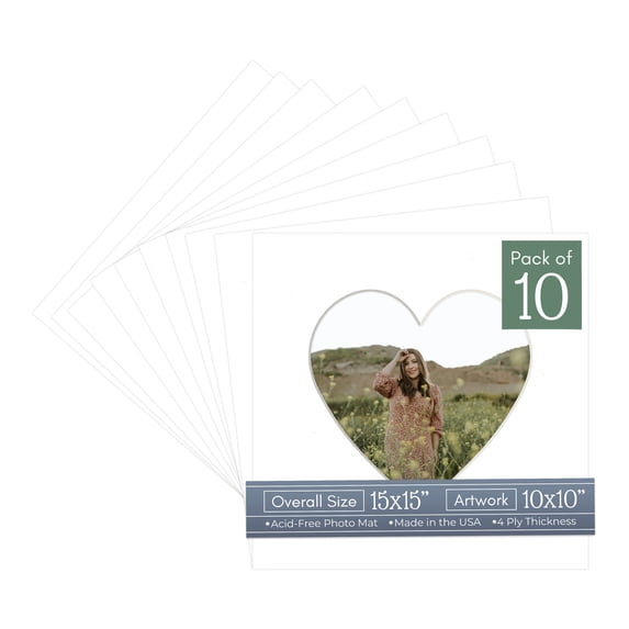 Off White Pebble Picture Frame Mat for 15x15 Frames - Heart Opening for 10x10 Photos - 10 Mats