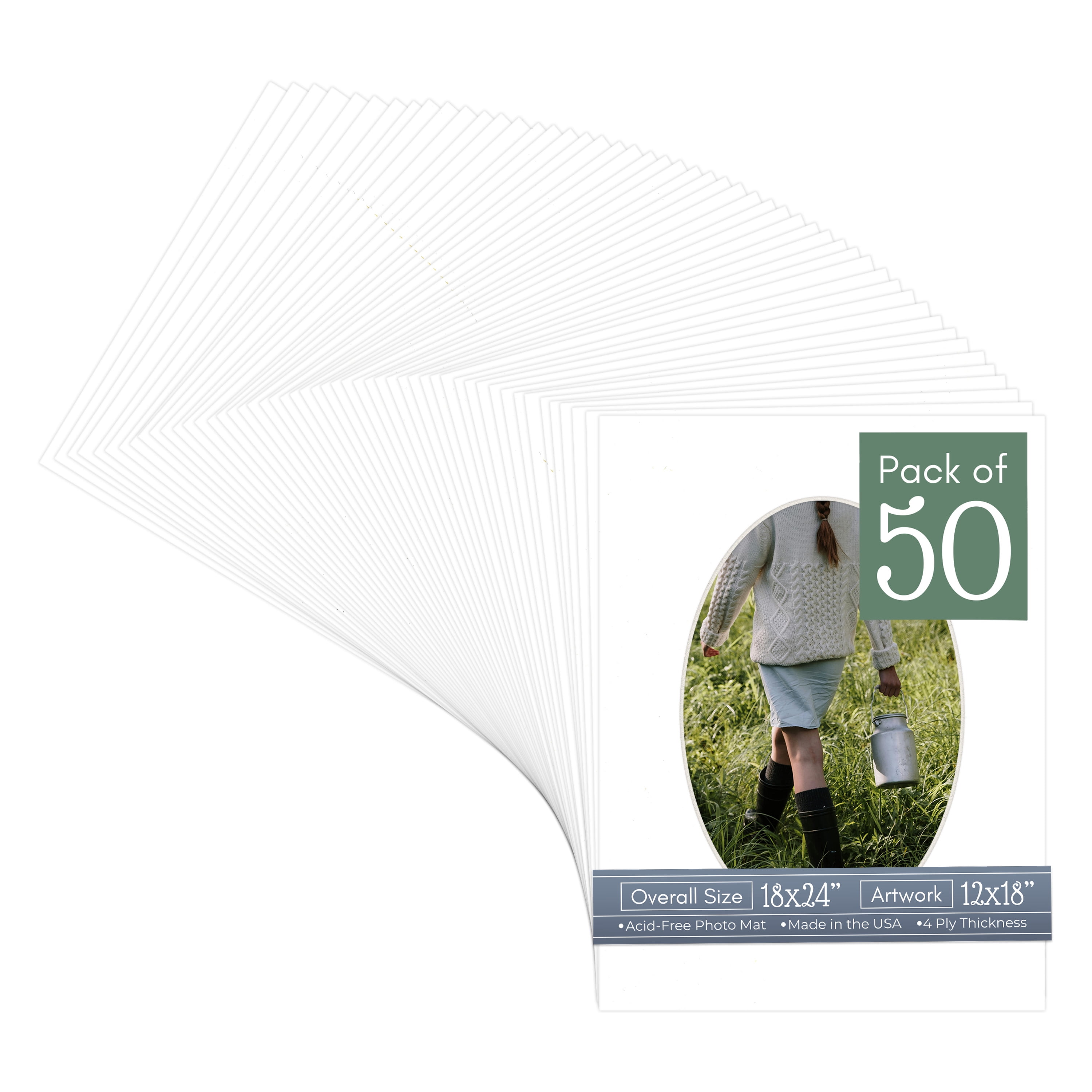 Off White Pebble Picture Frame Mat for 18x24 Frames - Oval Opening for 12x18 Photos - 50 Mats