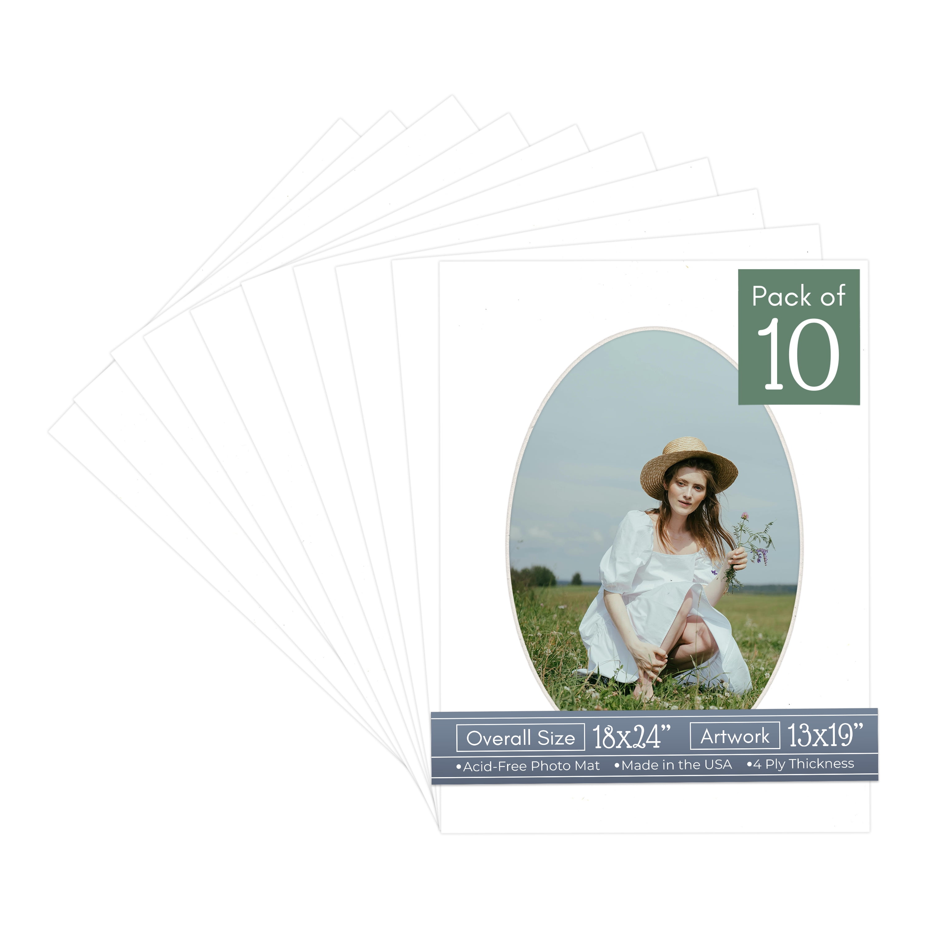 Off White Pebble Picture Frame Mat for 18x24 Frames - Oval Opening for 13x19 Photos - 10 Mats