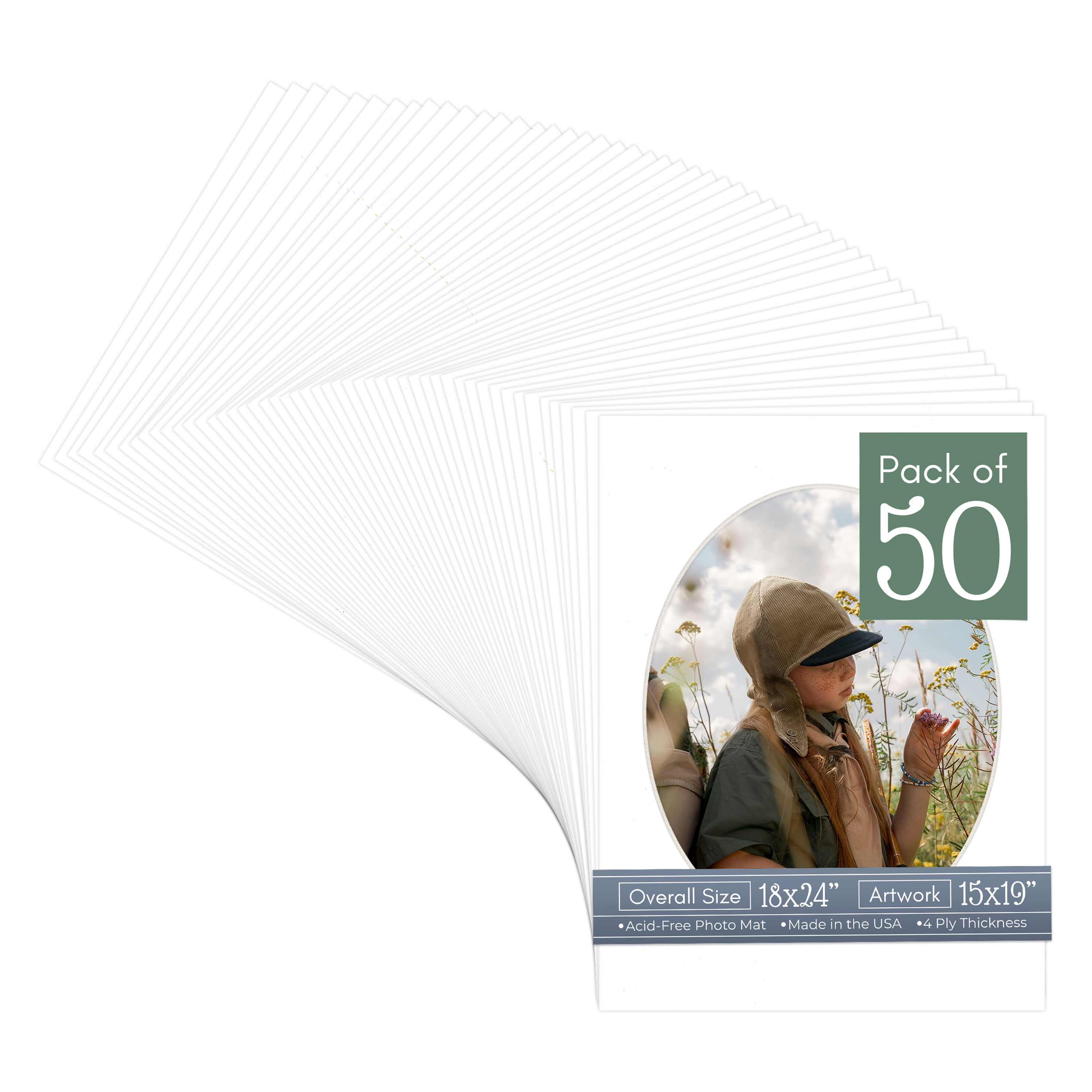 Off White Pebble Picture Frame Mat for 18x24 Frames - Oval Opening for 15x19 Photos - 50 Mats