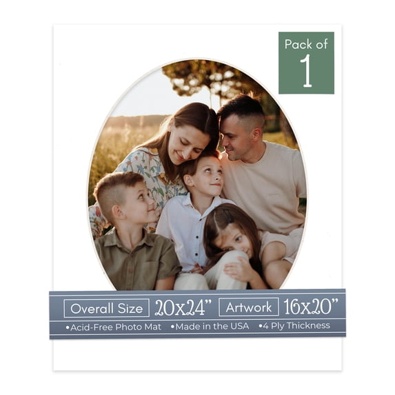 Off White Pebble Picture Frame Mat for 20x24 Frames - Oval Opening for 16x20 Photos - 1 Mat