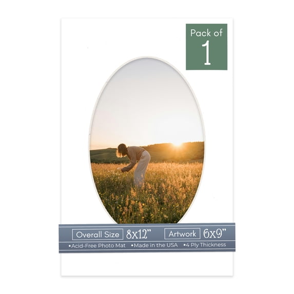 Off White Pebble Picture Frame Mat for 8x12 Frames - Oval Opening for 6x9 Photos - 1 Mat