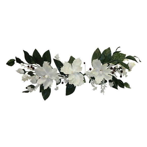 Off-White Peony Delphinium with Snowy Filler 43in Artificial Polysilk Fake Flower Swag for Craft Home Garden Outdoor Bouquet Arrangement Ceremony Wedding Arch Floral Wall Aisle Decor (Cream, Set of 2)