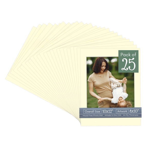 Off White Picture Frame Mat for 10x12 Frames - Fits 8x10 Photos - 25 Mats