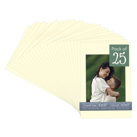 Off White Picture Frame Mat for 10x15 Frames - Fits 8.5x11 Photos - 25 Mats