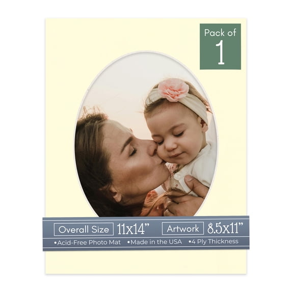 Off White Picture Frame Mat for 11x14 Frames - Oval Opening for 8.5x11 Photos - 1 Mat