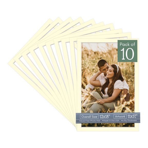 Off White Picture Frame Mat for 12x18 Frames - Fits 11x17 Photos - 10 Mats