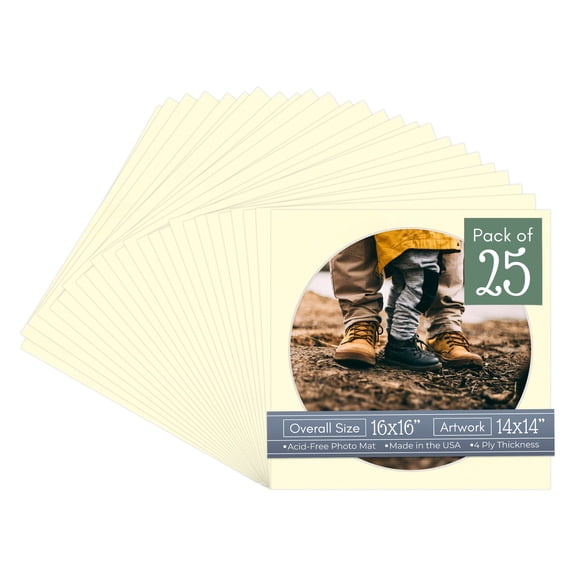 Off White Picture Frame Mat for 16x16 Frames - Circle Opening for 14x14 Photos - 25 Mats