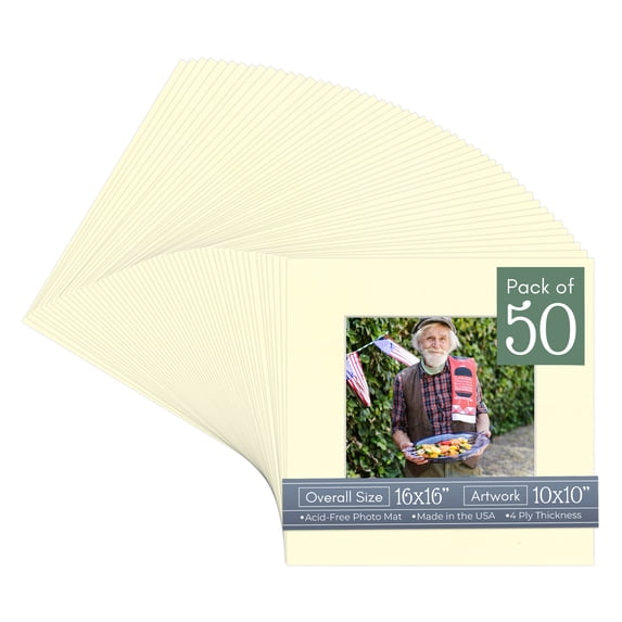 Off White Picture Frame Mat for 16x16 Frames - Fits 10x10 Photos - 50 Mats