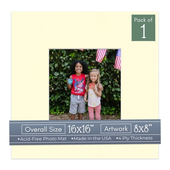 Off White Picture Frame Mat for 16x16 Frames - Fits 8x8 Photos - 1 Mat
