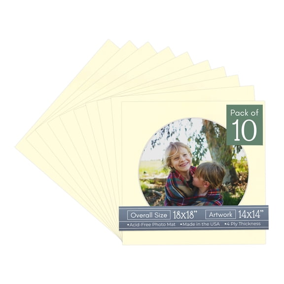 Off White Picture Frame Mat for 18x18 Frames - Circle Opening for 14x14 Photos - 10 Mats