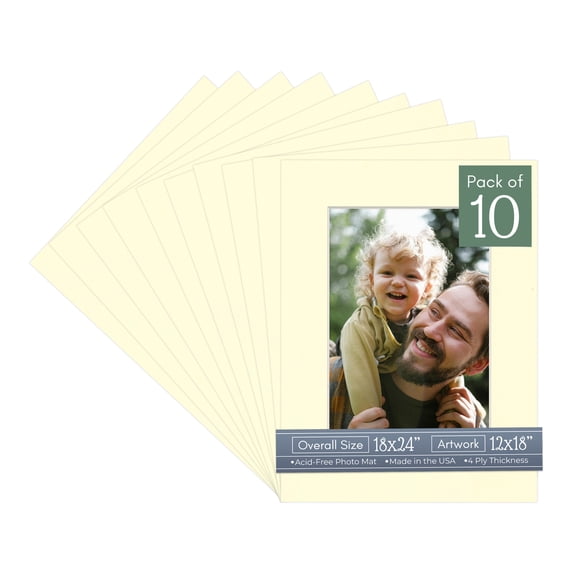 Off White Picture Frame Mat for 18x24 Frames - Fits 12x18 Photos - 10 Mats