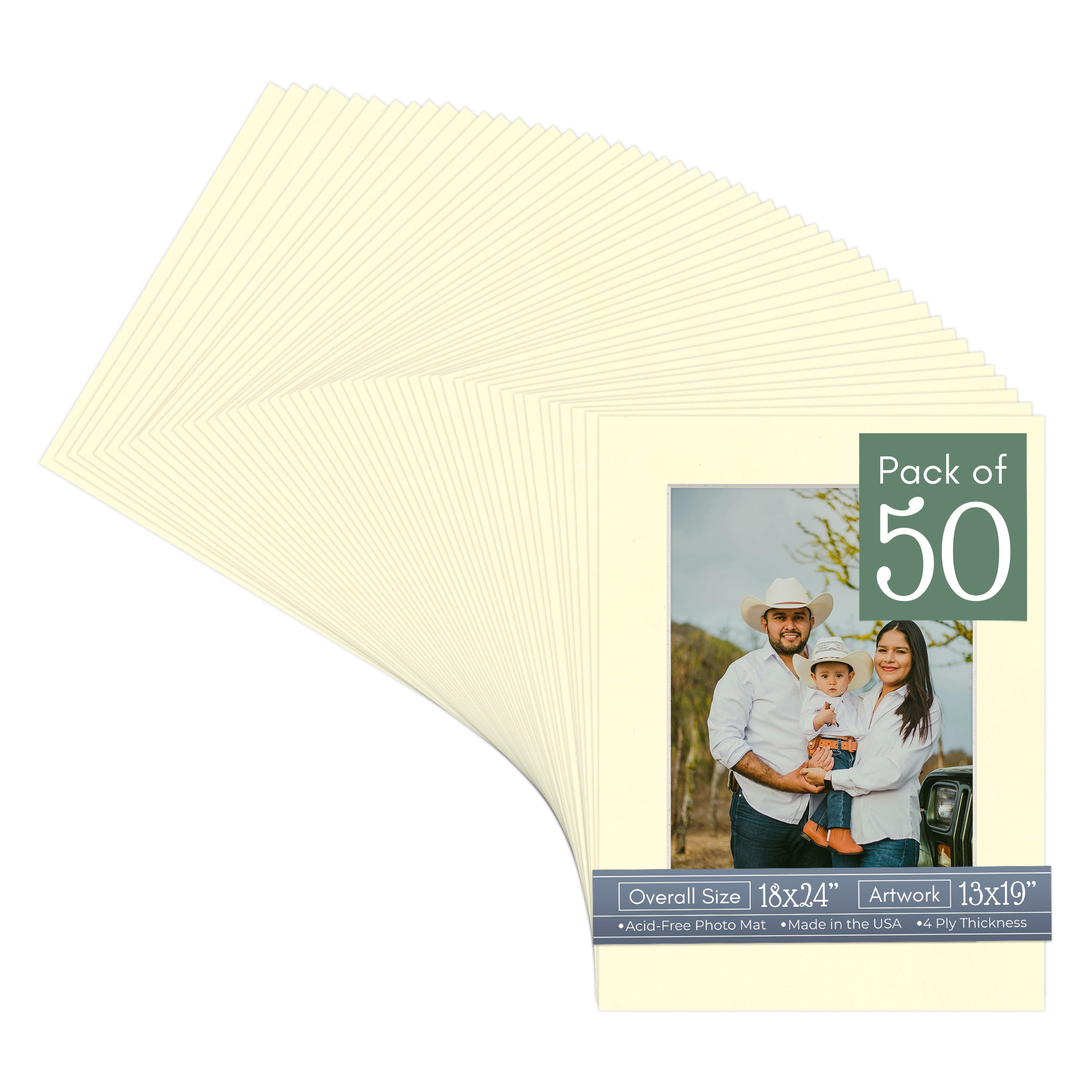 Off White Picture Frame Mat for 18x24 Frames - Fits 13x19 Photos - 50 Mats