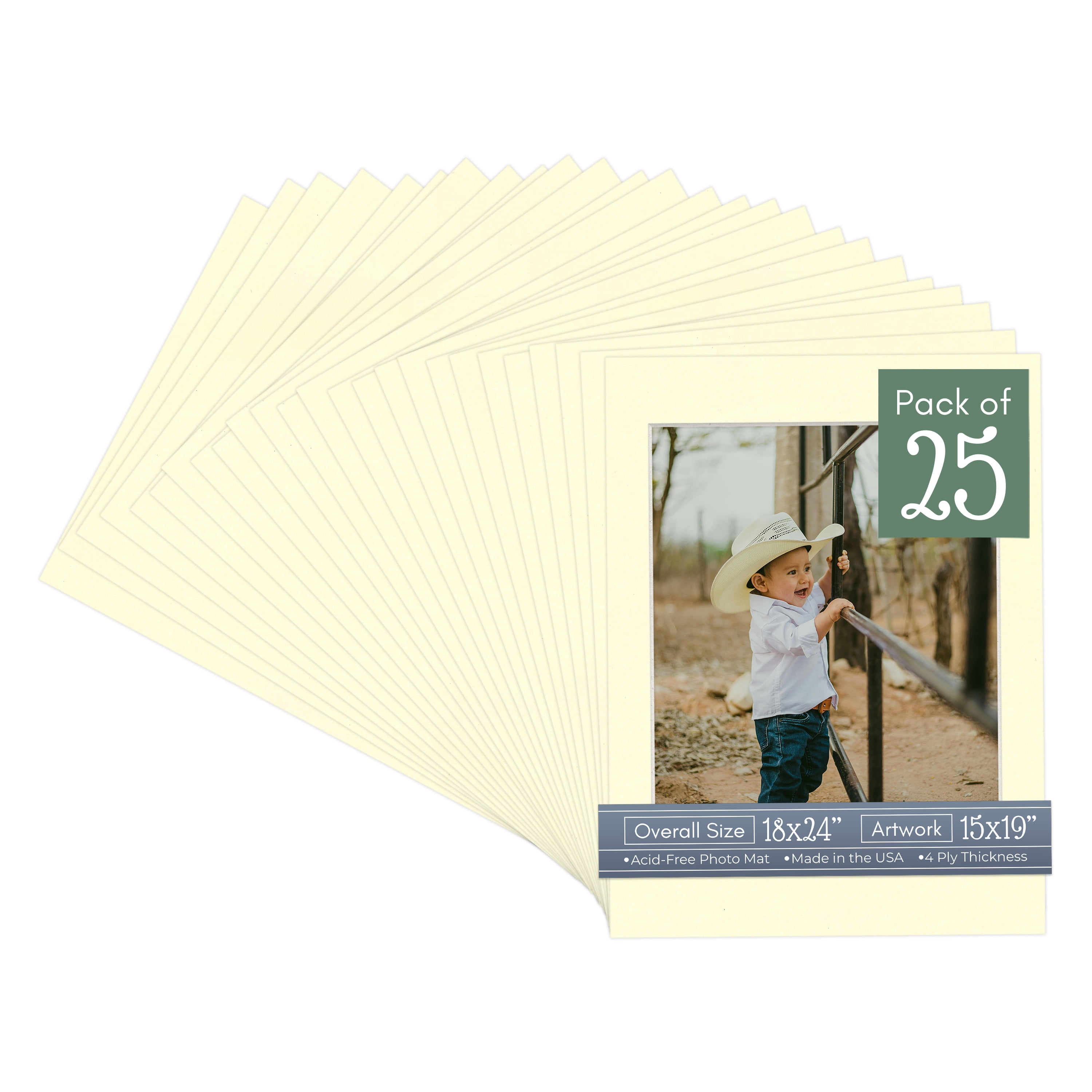 Off White Picture Frame Mat for 18x24 Frames - Fits 15x19 Photos - 25 Mats