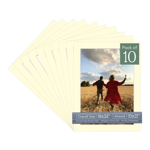 Off White Picture Frame Mat for 18x24 Frames - Fits 15x21 Photos - 10 Mats