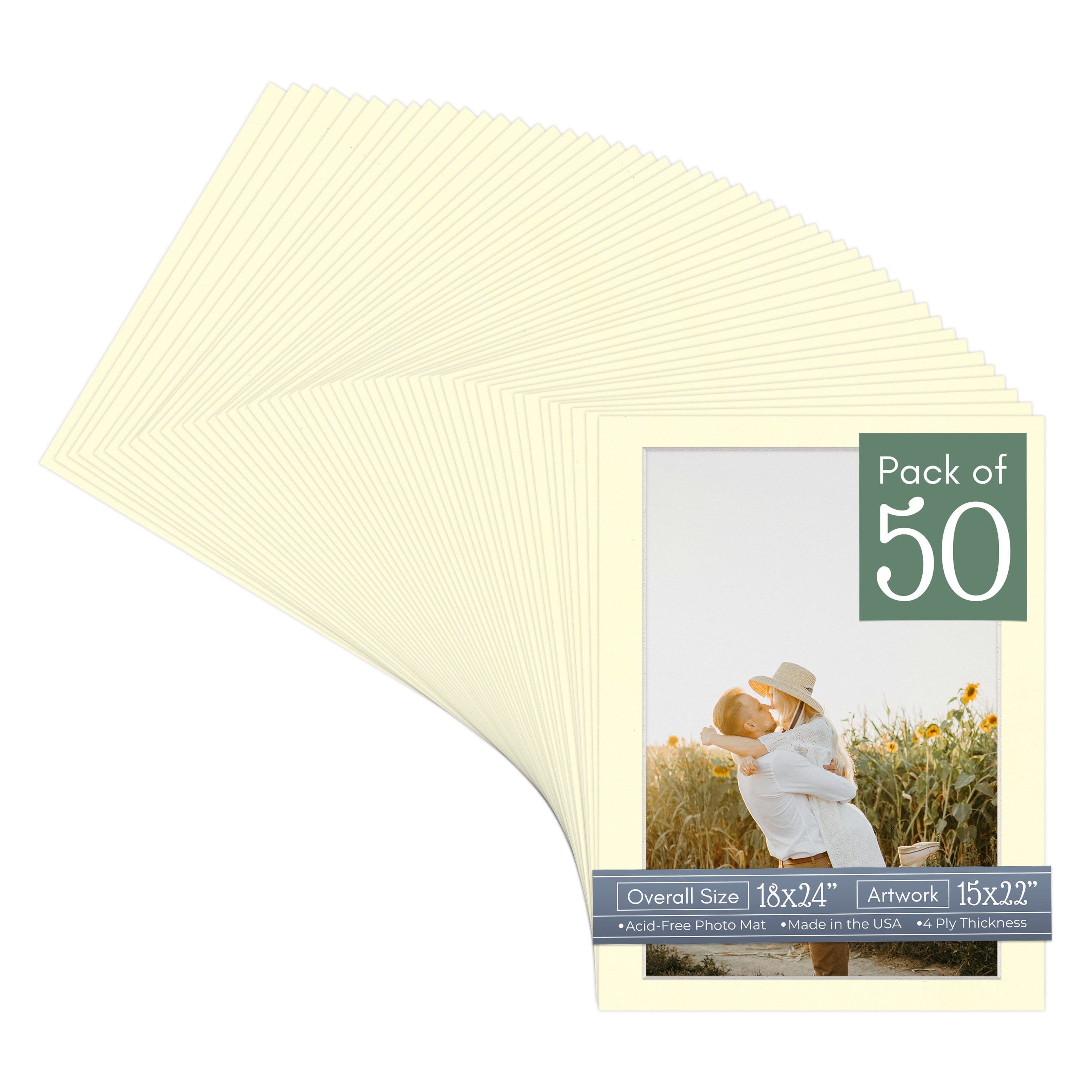 Off White Picture Frame Mat for 18x24 Frames - Fits 15x22 Photos - 50 Mats