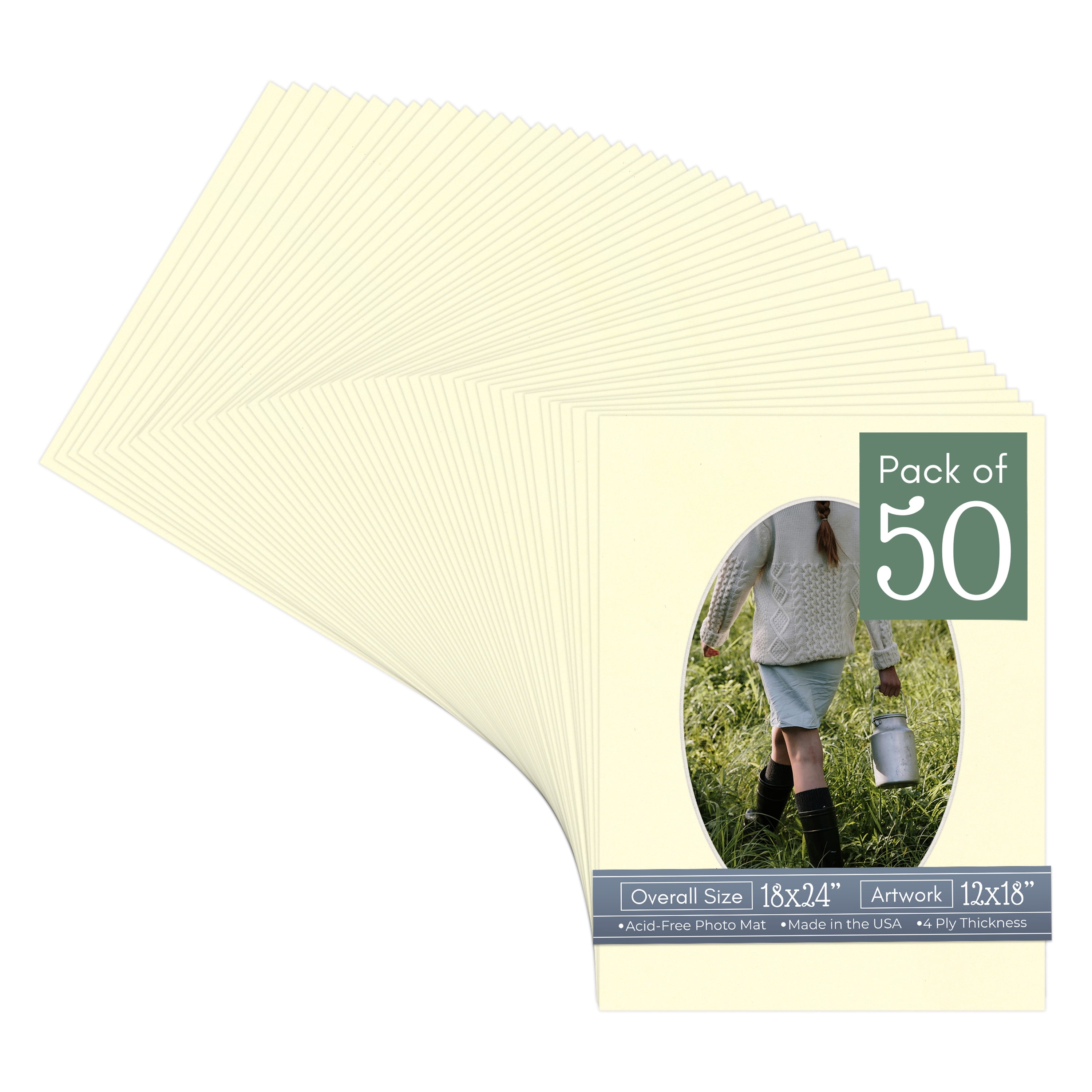 Off White Picture Frame Mat for 18x24 Frames - Oval Opening for 12x18 Photos - 50 Mats