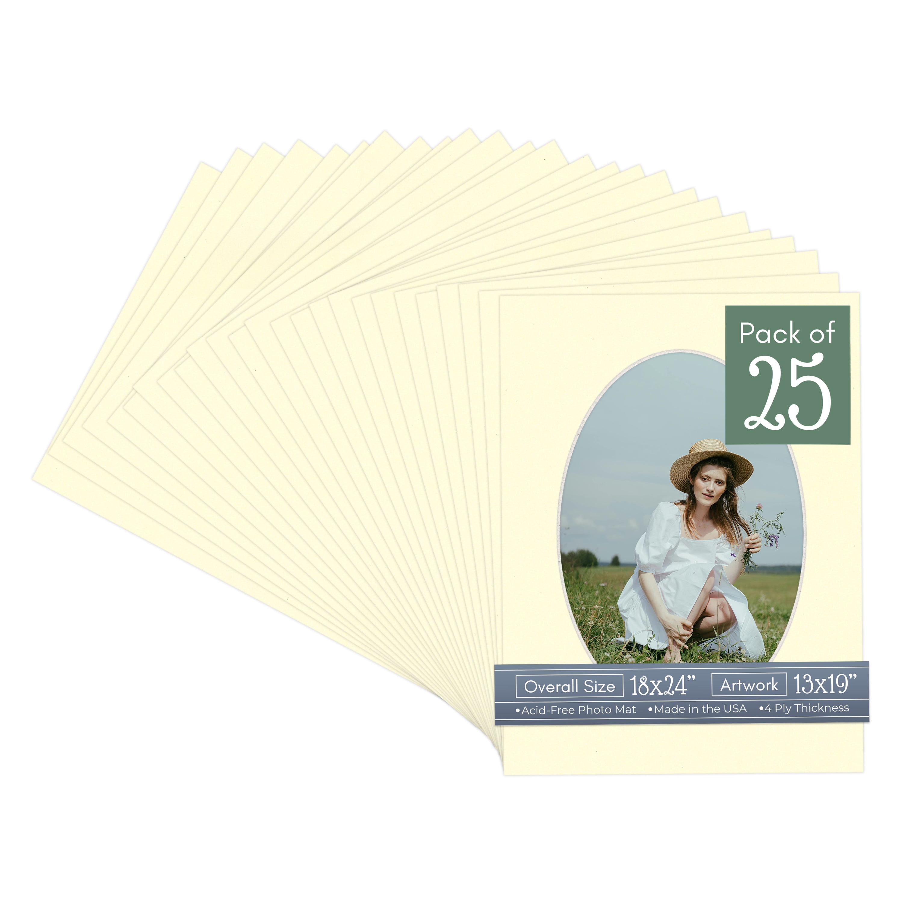 Off White Picture Frame Mat for 18x24 Frames - Oval Opening for 13x19 Photos - 25 Mats