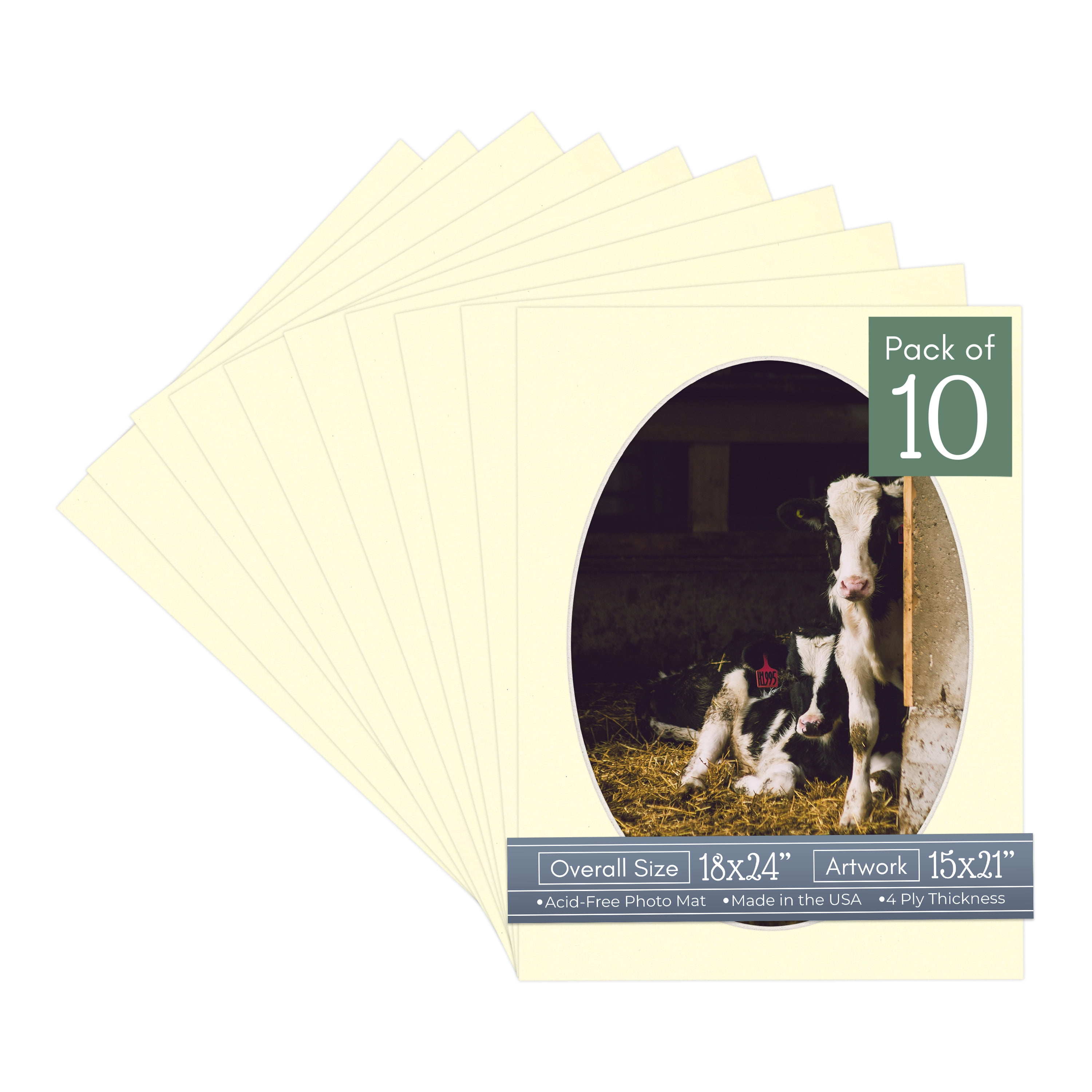 Off White Picture Frame Mat for 18x24 Frames - Oval Opening for 15x21 Photos - 10 Mats