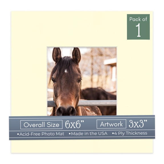 Off White Picture Frame Mat for 6x6 Frames - Fits 3x3 Photos - 1 Mat
