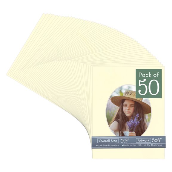 Off White Picture Frame Mat for 7x9 Frames - Oval Opening for 5x6 Photos - 50 Mats