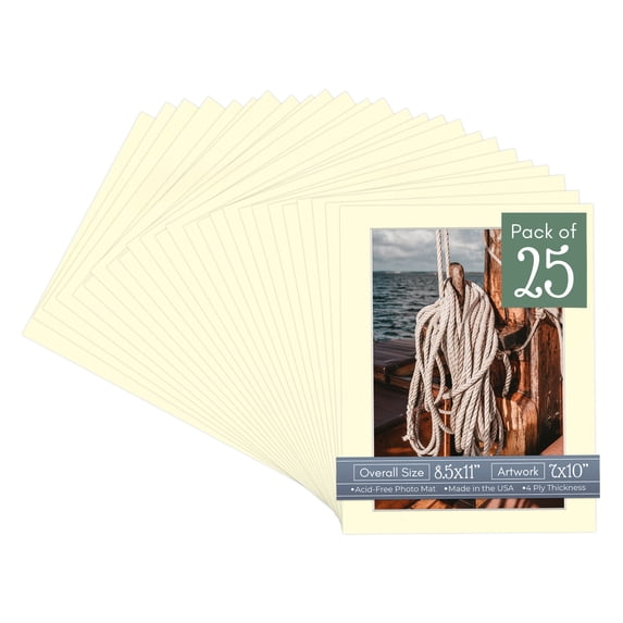 Off White Picture Frame Mat for 8.5x11 Frames - Fits 7x10 Photos - 25 Mats