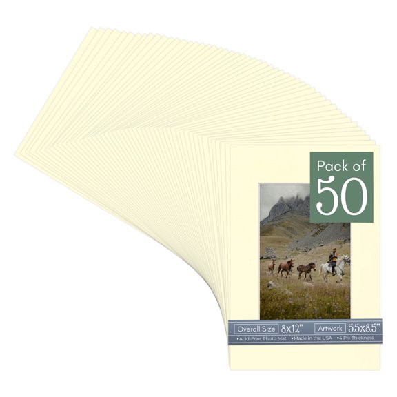 Off White Picture Frame Mat for 8x12 Frames - Fits 5.5x8.5 Photos - 50 Mats