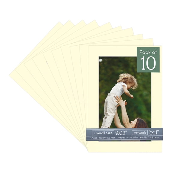 Off White Picture Frame Mat for 9x13 Frames - Fits 7x11 Photos - 10 Mats