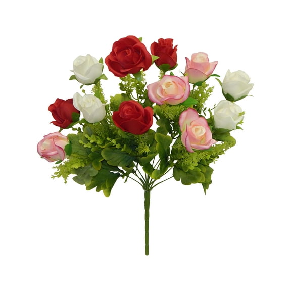 Off-White Pink Red Rose 19in Artificial Polysilk Faux Eucalyptus Greenery Fake Flower Bush for Craft Home Bouquet Arrangement Ceremony Wedding Arch Floral Wall Aisle Decor (Cream Pink Red, One each)