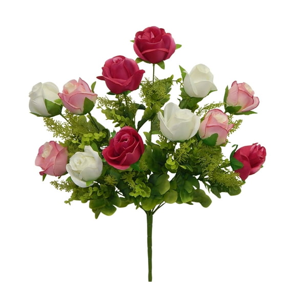 Off-White Pink Rose 19in Artificial Polysilk Faux Eucalyptus Greenery Fake Flower Bush for Craft Home Bouquet Arrangement Ceremony Wedding Arch Floral Wall Aisle Decor (Cream Beauty Pink, One each)