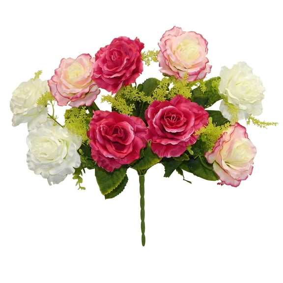 Off-White Pink Rose with Eucalyptus 19in Artificial Polysilk Faux Greenery Fake Flower Bush for Craft Home Bouquet Arrangement Ceremony Wedding Arch Floral Wall Aisle Decor (Cream Beauty, One each)