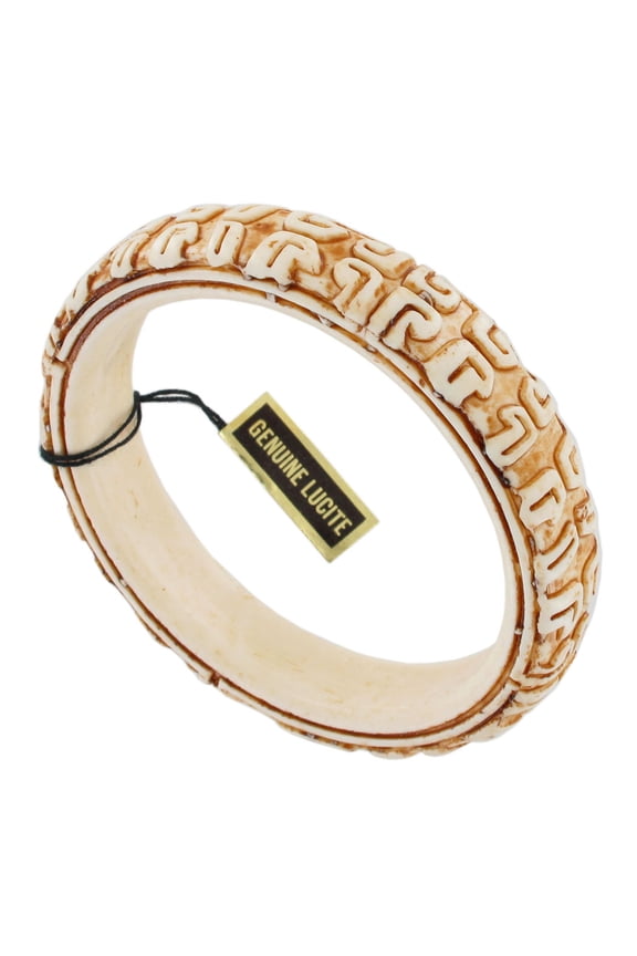 Off White Plastic Tribal Carved Look Faux Bone Bangle Bracelet Women's Adult