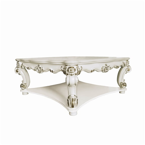 Off White Square Coffee Table with Scrolled Legs and Pearl Antique Finish
