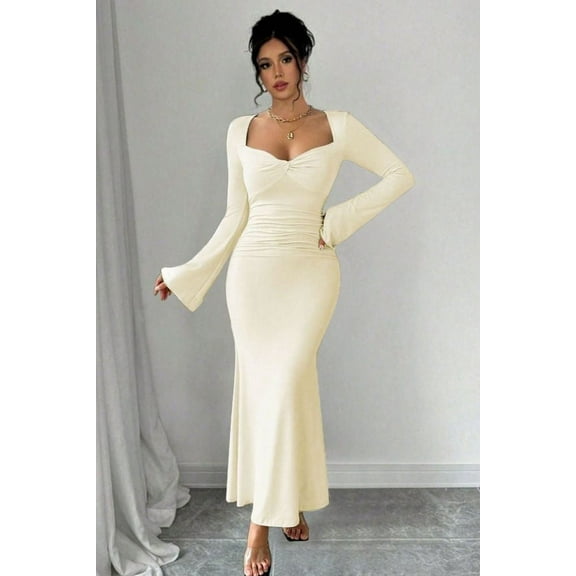 Off-White Sweetheart Neck Bodycon Dress (M, OffWhite)