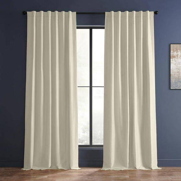 Off White Textured Faux Dupioni Silk Blackout Curtain - 50 in. W x 96 in. L Rod Pocket with Back Tab Single Window Panel