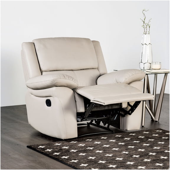 Off White Transitional Glider Recliner Chair with Pillow Top Arms and Welt Trim