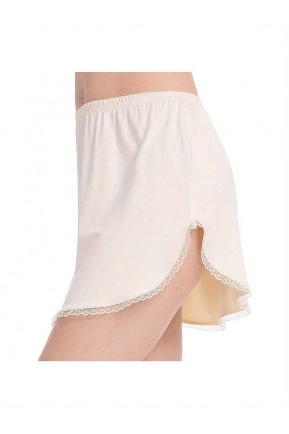 Off-White Womens Half Slip With Elastic Waist, Lace Trim, Side Split Underskirt For Dresses