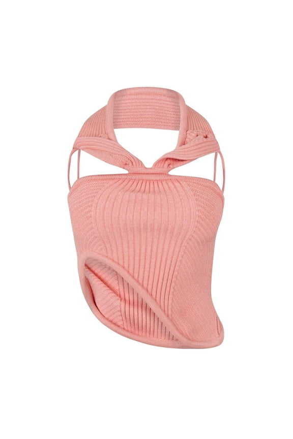 Off White Womens Ribbed Slim Sleeveless Halter Top