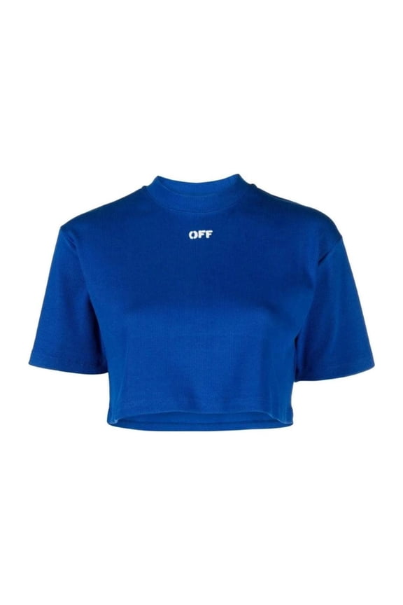 Off White Womens Stamp Ribbed Crop T-Shirt