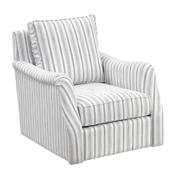 Off-White and Blue Striped Swivel Accent Chair for Living Room, Modern Upholstered Reversible Cushion Reading Nook Chair with 360 Rotation