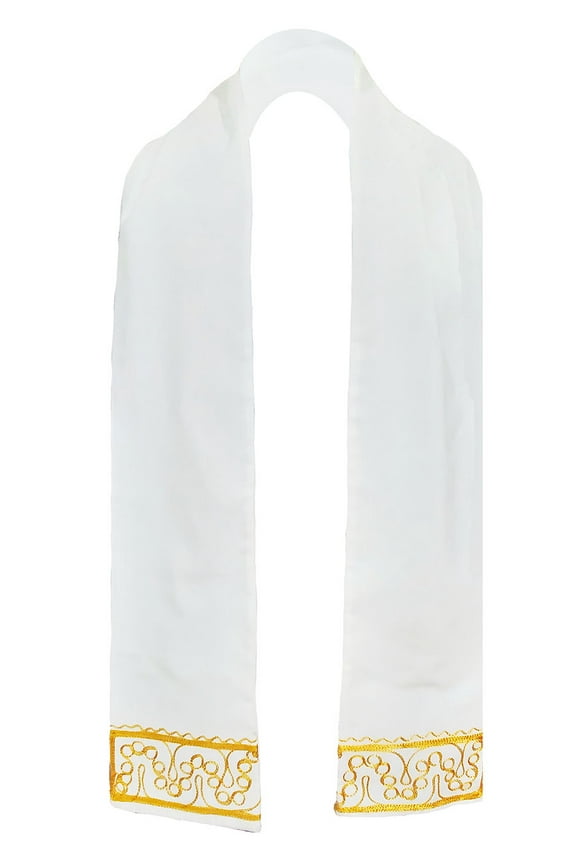 Off-White and Gold Embroidered Stole / Sash / Scarf