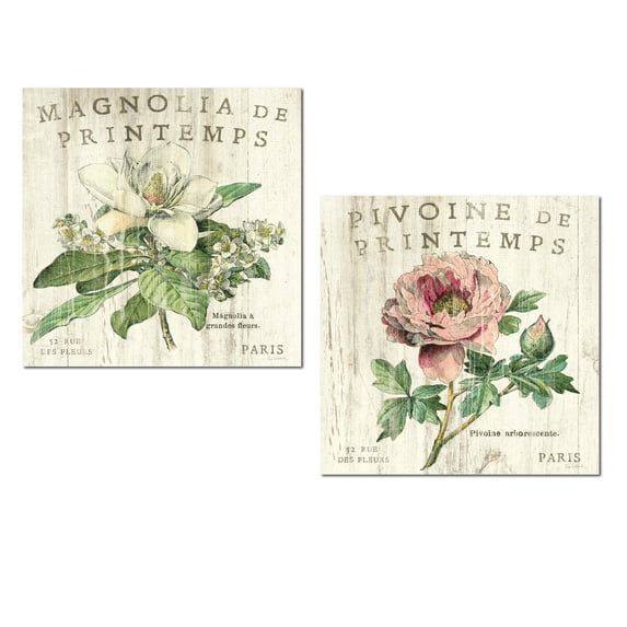 Off-White and Green Paris Magnolia and Peony Adult Floral Decor; 2 - 12" x 12" Unframed Posters