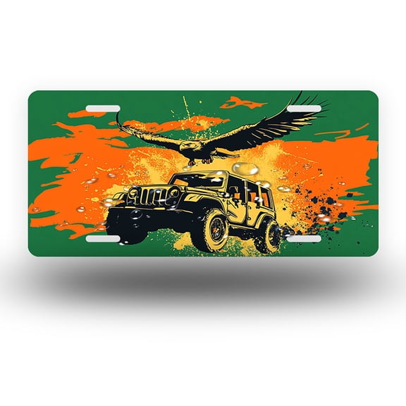Off road Jeep and Eagle Front License Plate, Funny Standard Plates Personalized Novelty Decorative For Men/Women/Boys/Girls Car 6×12 Inch