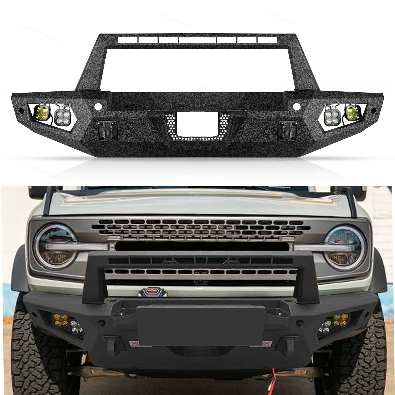 Off-road Steel Front Bumper for 2021-2023 Ford Bronco w/ Winch Plate