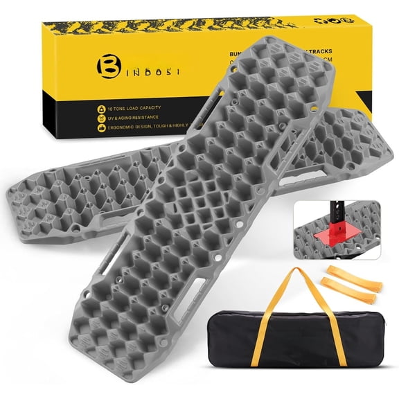 Off-road Traction Boards with Jack Base,Pair Track 4X4 Traction Mat with Bag -Sand, Mud, Tracks Grey Traction Pad (Gen 7th)
