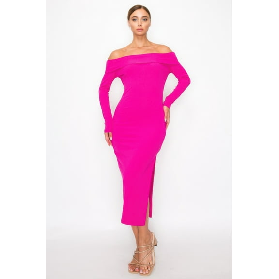 Off-shoulder Rib Midi Dress